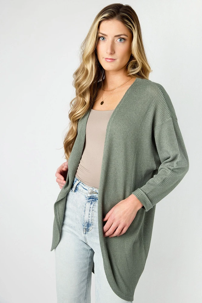 Lightweight 3/4 Sleeve Waffle Knit Cardigan