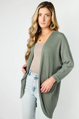 Lightweight 3/4 Sleeve Waffle Knit Cardigan