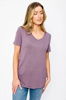 Short Sleeve V-Neck Tee with Shirttail Hem