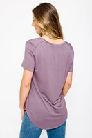Short Sleeve V-Neck Tee with Shirttail Hem