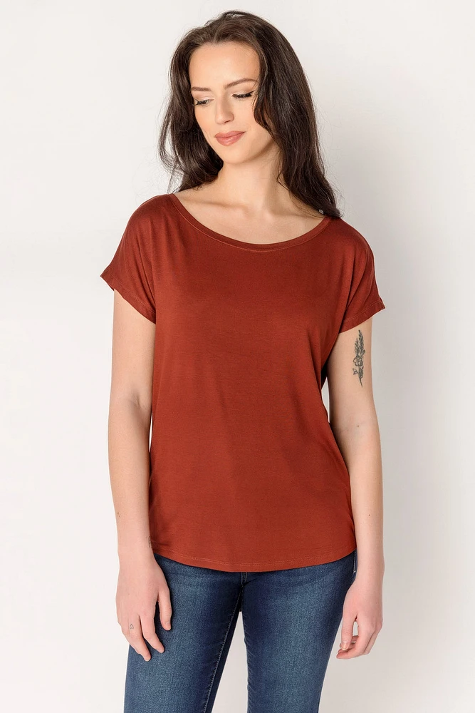 Short-Sleeve Wide-Neck Top