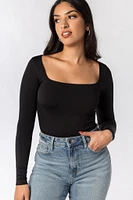 Seamless Fleeceback Square Neck Long Sleeve