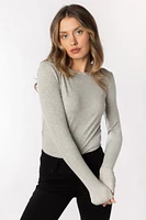 Ribbed Long Sleeve Crewneck Top