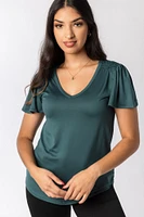 Flutter Sleeve V-neck with Ruched Details