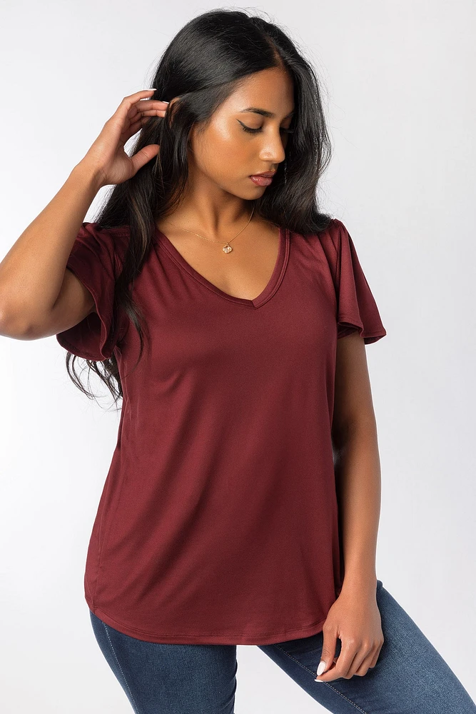 Flutter Sleeve V-neck with Ruched Details