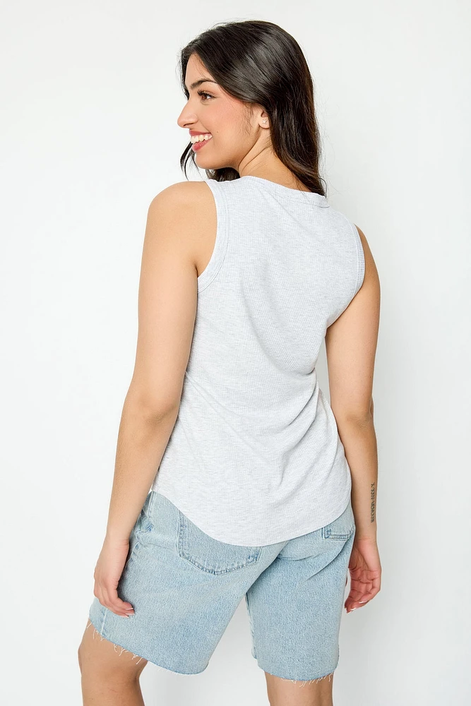 Ribbed Crew-Neck Long-Length Tank Top