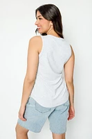 Ribbed Crew-Neck Long-Length Tank Top
