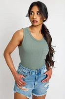 Ribbed Crew-Neck Long-Length Tank Top