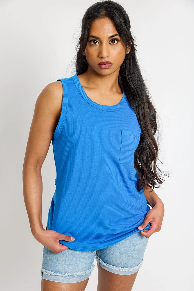 Ribbed Crew-Neck Long-Length Tank Top
