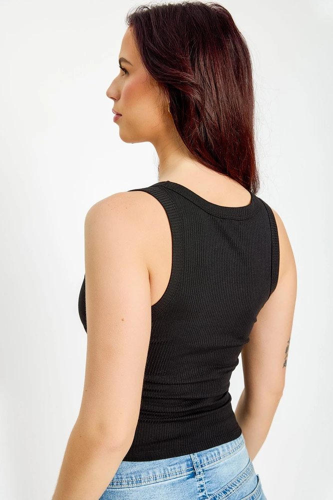Ribbed Scoop-Neck Tank Top