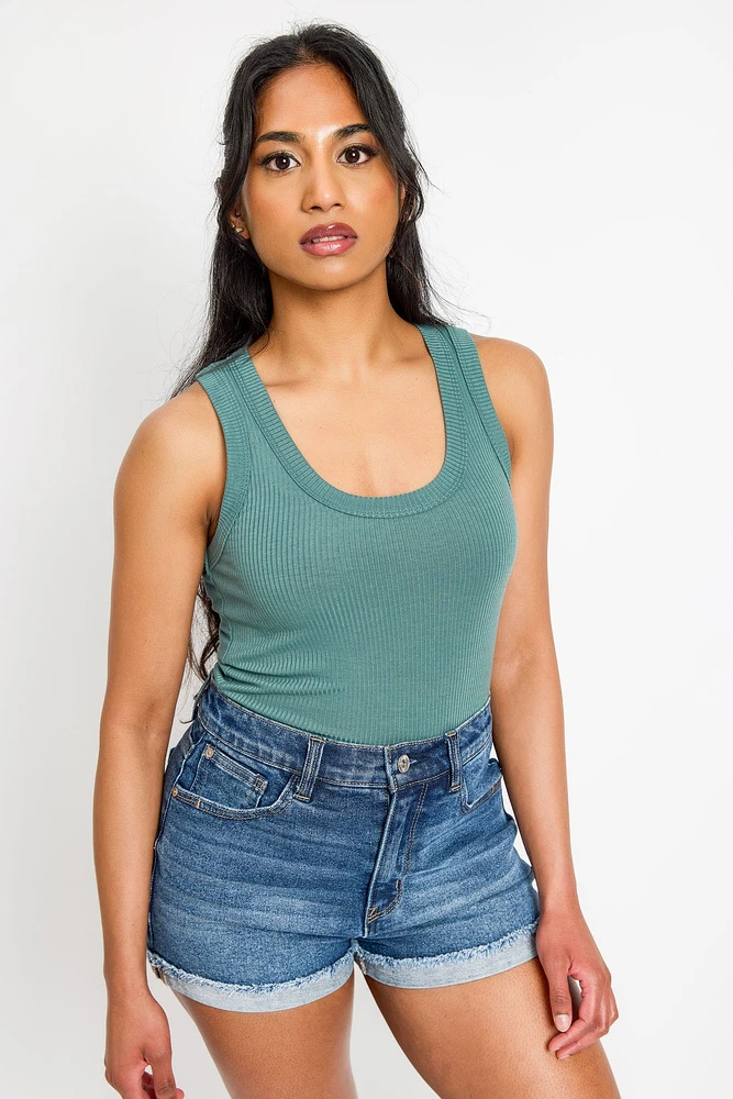 Ribbed Scoop-Neck Tank Top