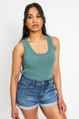Ribbed Scoop-Neck Tank Top