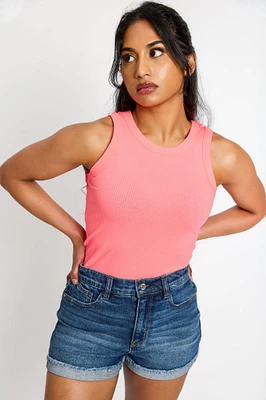 Ribbed High-Neck Long-Length Tank Top
