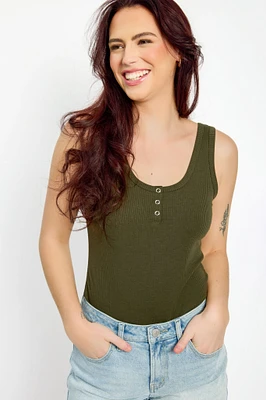 Ribbed Henley Tank Top