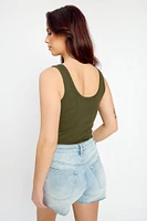 Ribbed Henley Tank Top