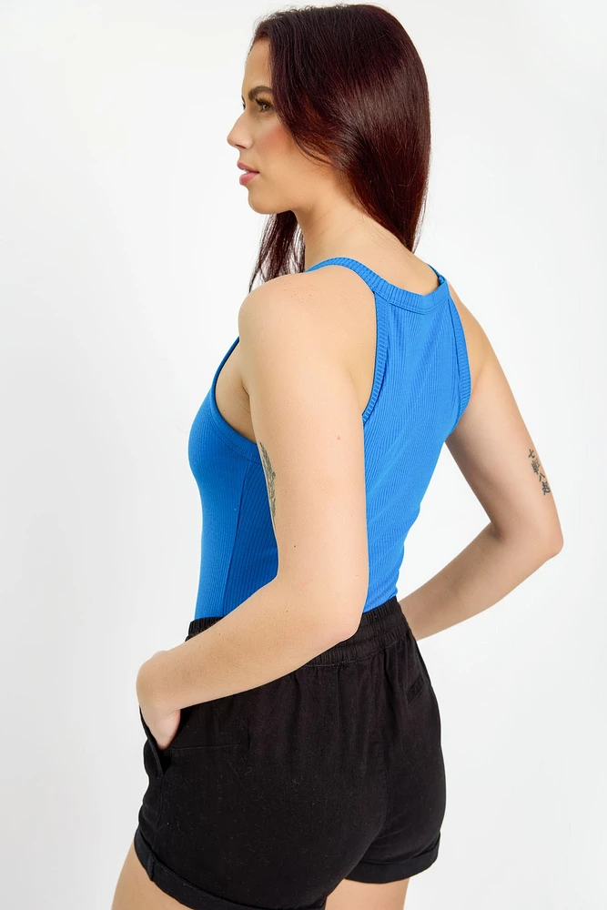 Ribbed High Neck Tank Top