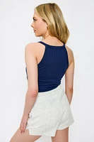 Ribbed High Neck Tank Top