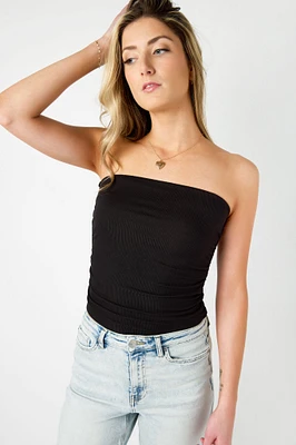 Ribbed Double-Layer Ruched Tube Top