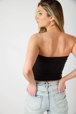 Ribbed Double-Layer Ruched Tube Top