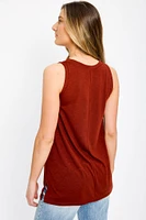 Slub Crew-Neck Tank with Side Slits