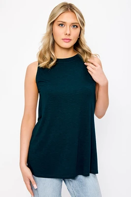 Slub Crew-Neck Tank with Side Slits