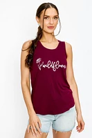 "Wildflower" Scoop-Neck Graphic Tank Top with Shirttail Hem