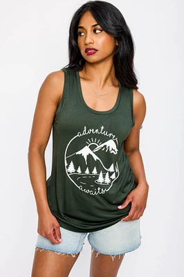 "Adventure Awaits" Graphic Tank Top