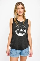 "Take Me to the Mountains" Sleeveless Crew-Neck Tank with Shirttail hem