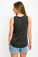"Take Me to the Mountains" Sleeveless Crew-Neck Tank with Shirttail hem