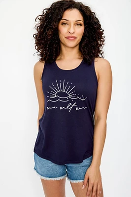"Sea Salt Sun" Scoop-Neck Graphic Tank Top with Shirttail Hem