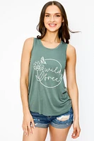 "Wild & Free" Scoop-Neck Graphic Tank Top with Shirttail Hem