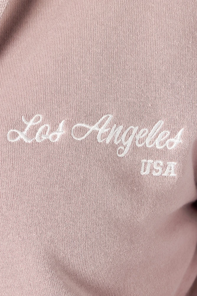 Sherpa Lined Fleece Zip-Front Hoodie with Los Angeles Embroidery