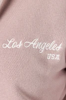 Sherpa Lined Fleece Zip-Front Hoodie with Los Angeles Embroidery