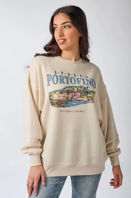 "Italia Portofino" Fleece Long-Sleeve Crewneck Sweatshirt