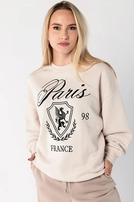 Fleece Crewneck Sweatshirt with Paris Graphic