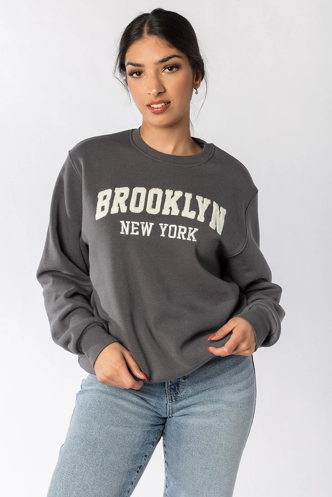 "Brooklyn New York" Fleece Crewneck Sweatshirt