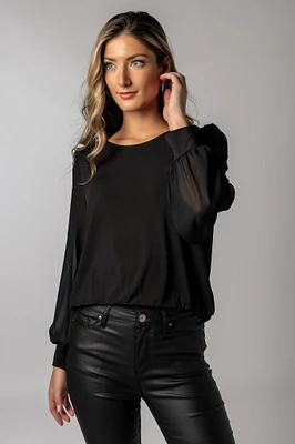 Banded Chiffon Balloon Sleeve Top
