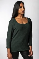 3/4 Sleeve Textured Square Neck Top