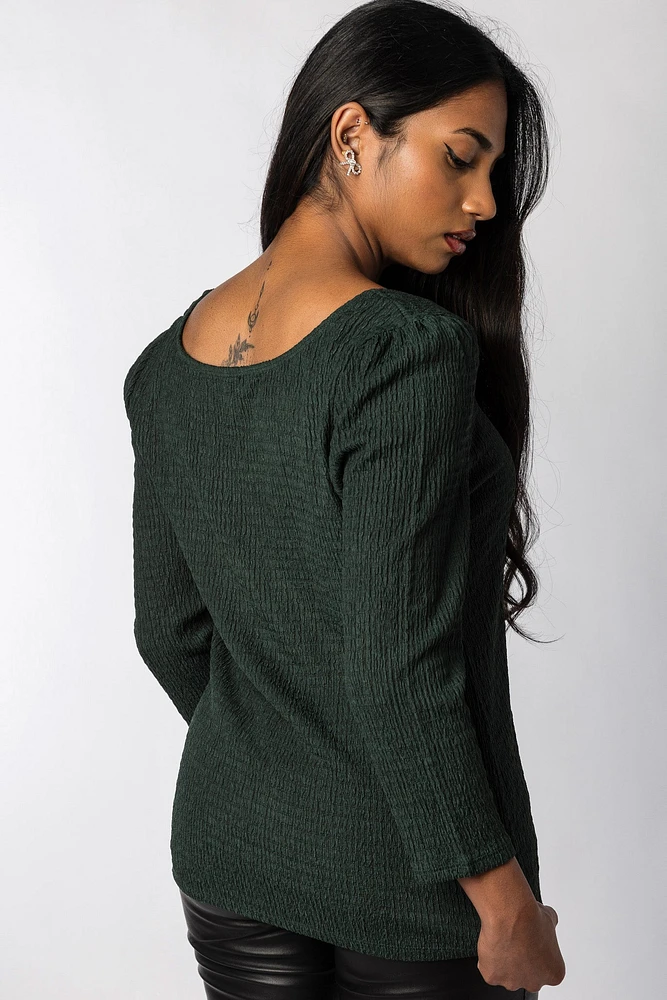 3/4 Sleeve Textured Square Neck Top