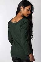 3/4 Sleeve Textured Square Neck Top