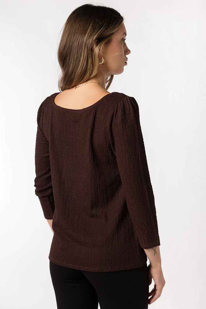 3/4 Sleeve Textured Square Neck Top