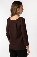 3/4 Sleeve Textured Square Neck Top