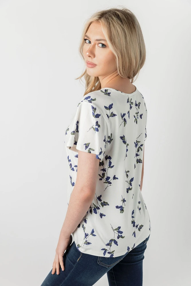 Floral Print Button-Up Top with Tie-Front