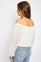 Crochet Long-Sleeve Off-The-Shoulder Top