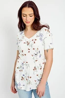 Floral Short-Sleeve V-Neck Top