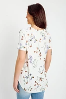 Floral Short-Sleeve V-Neck Top