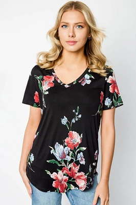 Floral V-Neck Short Sleeve Tee