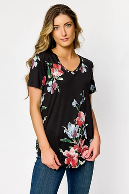 Floral V-Neck Short Sleeve Tee