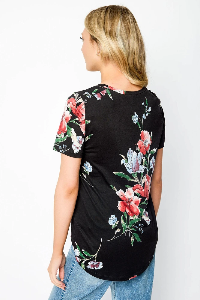Floral V-Neck Short Sleeve Tee