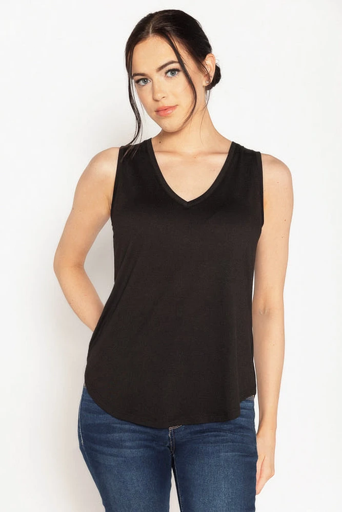 Sleeveless V-Neck Top with Shirttail Hem